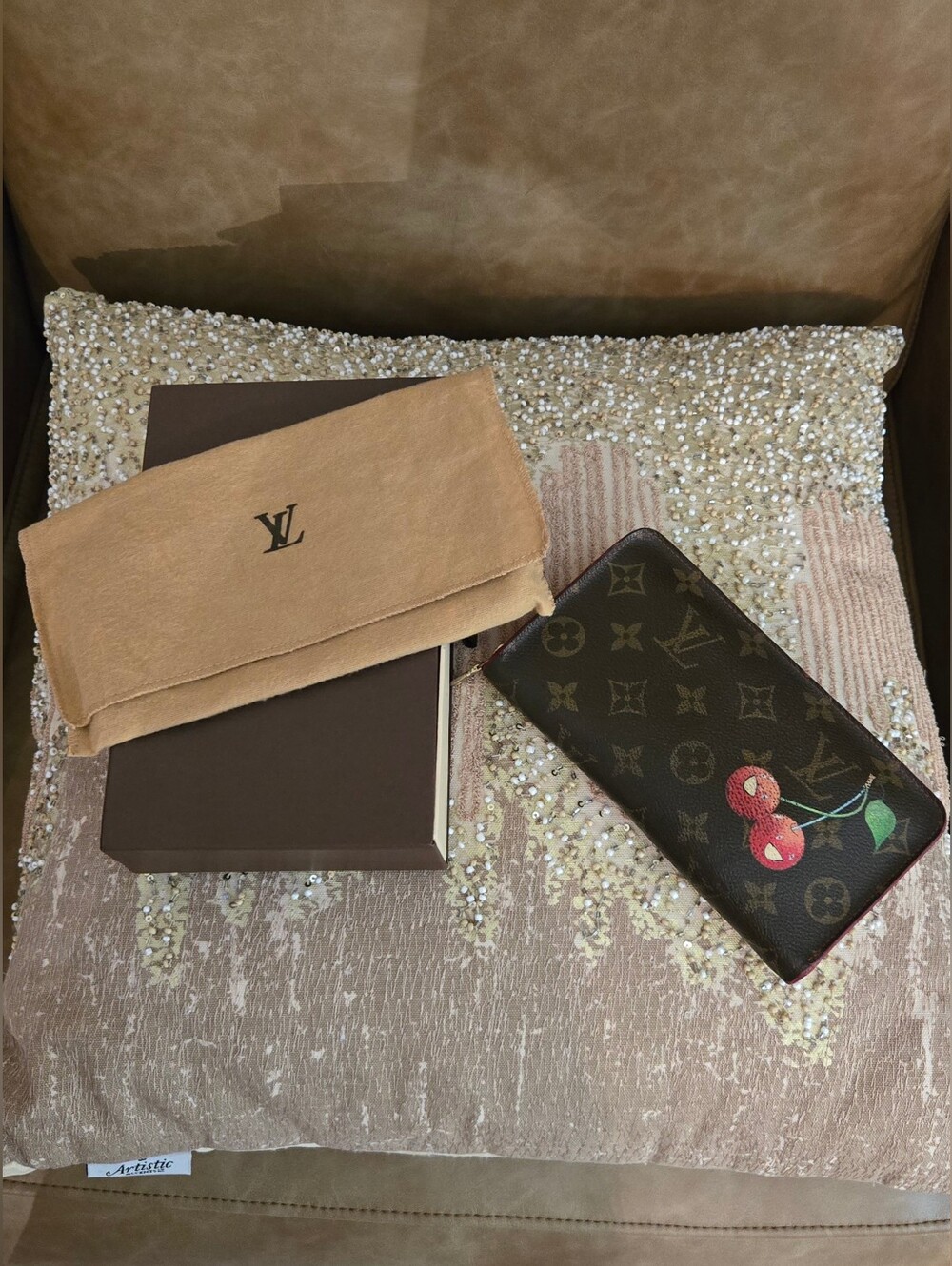 Louis Vuitton Monogram Zip Wallet with Red Cherry Motif